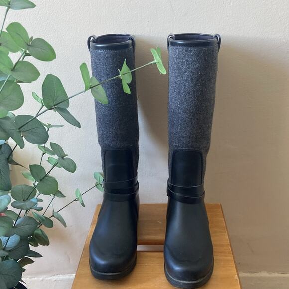 UGG Korynne Rubber High Boot Wellies Rain boot Black Grey Wool size 6 - Picture 2 of 7